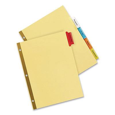 Avery Insertable Big Tab Dividers, 5-Tab, Double-Sided Gold Edge Reinforcing, 11 x 8.5, Buff, Assorted Tabs, 48 Sets/Carton (11109CT)