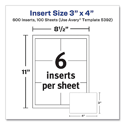 Avery Name Badge Insert Refills, Horizontal, 3 x 4, White, 600/Pack (35392)