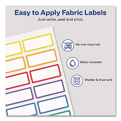 Avery No-Iron Fabric Labels, Rainbow Border, Handwrite Only, 0.75 x 1.75, White, 12/Sheet, 2 Sheets/Pack (40706)