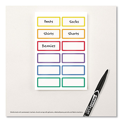 Avery No-Iron Fabric Labels, Rainbow Border, Handwrite Only, 0.75 x 1.75, White, 12/Sheet, 2 Sheets/Pack (40706)
