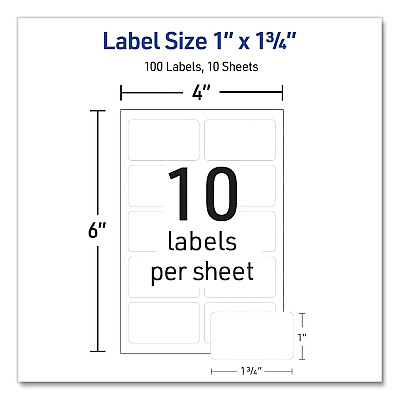 Avery No-Iron Fabric Labels, Handwrite Only, 1 x 1.75, White, 10/Sheet, 10 Sheets/Pack (40723)