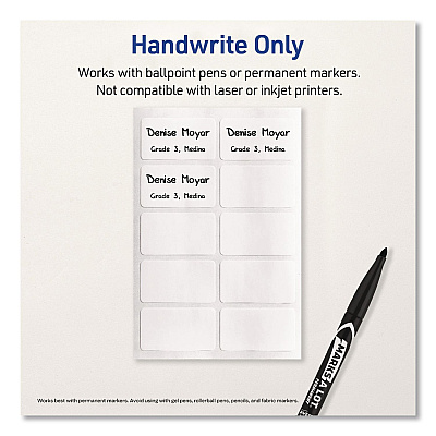 Avery No-Iron Fabric Labels, Handwrite Only, 1 x 1.75, White, 10/Sheet, 10 Sheets/Pack (40723)
