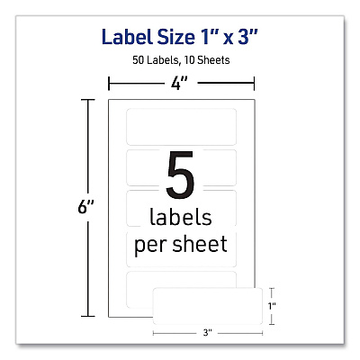 Avery No-Iron Fabric Labels, Handwrite Only, 1 x 3, White, 5/Sheet, 10 Sheets/Pack (40725)