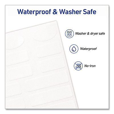 Avery No-Iron Fabric Labels, Handwrite Only, Assorted Shapes and Sizes, White, 15/Sheet, 10 Sheets/Pack (40726)