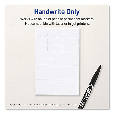 Avery No-Iron Fabric Labels, Handwrite Only, Assorted Shapes and Sizes, White, 15/Sheet, 10 Sheets/Pack (40726)