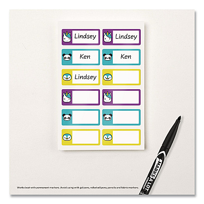 Avery No-Iron Fabric Labels, Character/Colored Border, Handwrite Only, 0.75 x 1.75, White, 12/Sheet, 2 Sheets/Pack (40770)