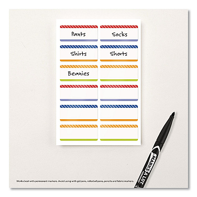 Avery No-Iron Fabric Labels, Multicolored Border, Handwrite Only, 0.75 x 1.75, White, 12/Sheet, 2 Sheets/Pack (40774)
