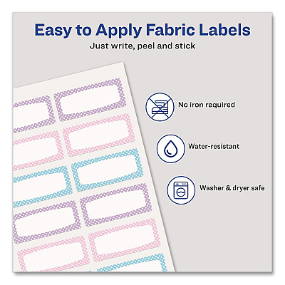 Avery No-Iron Fabric Labels, Pastel Borders, Handwrite Only, 0.75 x 1.75, White, 12/Sheet, 2 Sheets/Pack (40775)