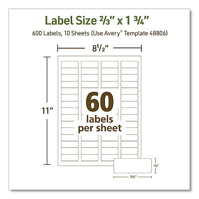 Avery EcoFriendly Recycled Return Address Labels, Inkjet/Laser, 0.66 x 1.75, White, 60/Sheet, 10 Sheets/Pack (48806)