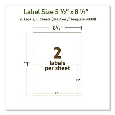 Avery EcoFriendly Recycled Shipping Labels, Inkjet/Laser, 5.5 x 8.5, White, 2/Sheet, 10 Sheets/Pack (48808)