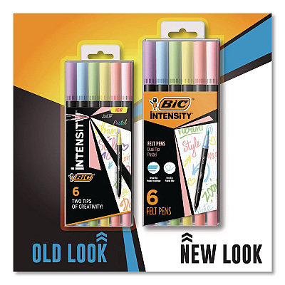 BIC Intensity Fineliner Dual Tip Felt Pen, Stick, Fine 0.7 mm Bullet, Variable Brush, Assorted Pastel Ink/Barrel Colors, 6/Pack (FPPDT6AST)