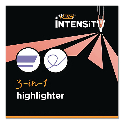 BIC Intensity Dual-Tip Highlighters, Assorted Ink Colors, Chisel/Needle Tips, Black Barrel, 6/Pack (HLPDT6AST)
