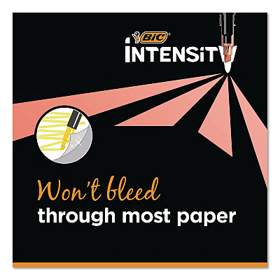 BIC Intensity Dual-Tip Highlighters, Assorted Ink Colors, Chisel/Needle Tips, Black Barrel, 6/Pack (HLPDT6AST)