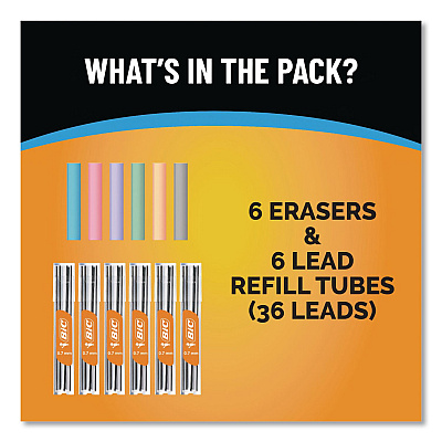 BIC Break Resistant Lead Refills, 0.7 mm, HB, Black, 6 Leads/Tube, 6 Tubes/Pack (LMV7PR42AST)