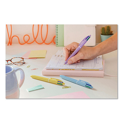 BIC 4-Color Multi-Color Ballpoint Pen, Retractable, Medium 1 mm, Black/Blue/Green/Red Ink, Assorted Pastel Barrel Colors, 3/Pack (MMAP3AST)