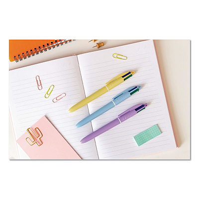 BIC 4-Color Multi-Color Ballpoint Pen, Retractable, Medium 1 mm, Black/Blue/Green/Red Ink, Assorted Pastel Barrel Colors, 3/Pack (MMAP3AST)
