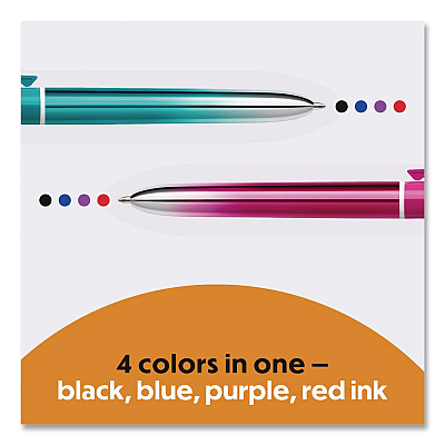 BIC 4-Color Smooth Multi-Color Ballpoint Pen, Retractable, Medium 1 mm, Black/Blue/Purple/Red Ink, Assorted Barrel Colors, 2/Pack (MMSGP2AST)
