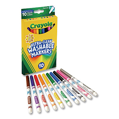 Crayola Ultra-Clean Washable Markers, Fine Bullet Tips, Assorted Colors, 10/Box, 24 Boxes/Carton (587852CT)