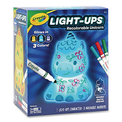 Crayola Light Ups Recolorable Unicorn with (3) Ultra-Clean Washable Markers, Ages 4 and Up, 4 Pieces (747633)