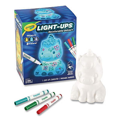 Crayola Light Ups Recolorable Unicorn with (3) Ultra-Clean Washable Markers, Ages 4 and Up, 4 Pieces (747633)