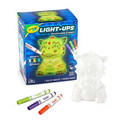 Crayola Light Ups Recolorable Dragon with (3) Ultra-Clean Washable Markers, Ages 4 and Up, 4 Pieces (747635)