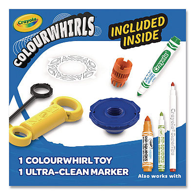 Crayola Colourwhirls Toy with (1) Rip-Cord Spinner and (1) Ultra-Clean Washable Marker, Ages 6 and Up, 4 Pieces (747645)