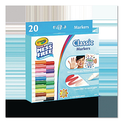 Crayola Color Wonder Mess-Free Markers, Broad Bullet Tips, Assorted Colors, 20/Pack (752857)