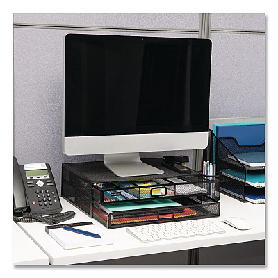 Mind Reader Two-Tier Metal Mesh Monitor Stand Laptop Riser, For 30" Monitors, 15.75 x 11.75 x 4.5, Black, Supports 30 lb (2TDMESHYBLK)
