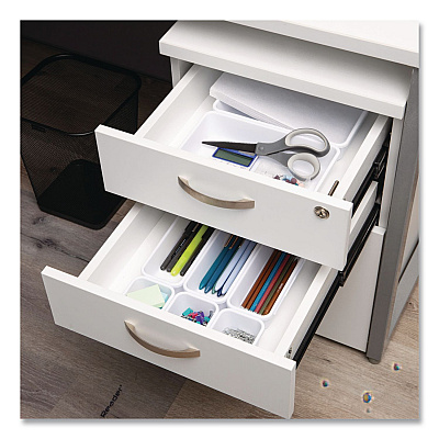 Mind Reader Eight-Piece Plastic Drawer Organizer, White (8INTBOXWHT)