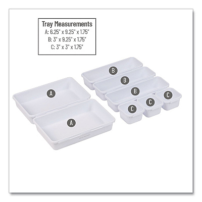 Mind Reader Eight-Piece Plastic Drawer Organizer, White (8INTBOXWHT)