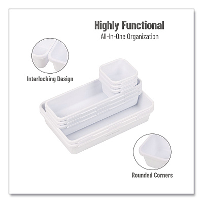 Mind Reader Eight-Piece Plastic Drawer Organizer, White (8INTBOXWHT)