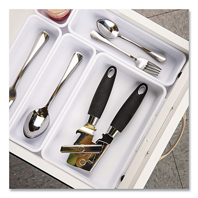Mind Reader Eight-Piece Plastic Drawer Organizer, White (8INTBOXWHT)