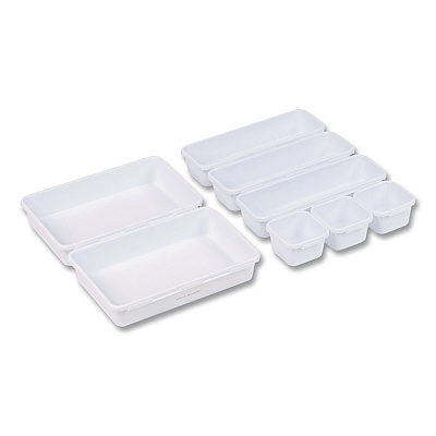 Mind Reader Eight-Piece Plastic Drawer Organizer, White (8INTBOXWHT)