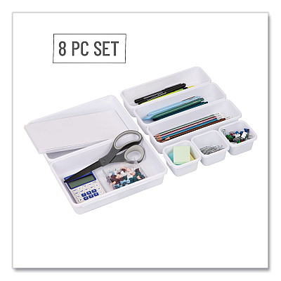 Mind Reader Eight-Piece Plastic Drawer Organizer, White (8INTBOXWHT)