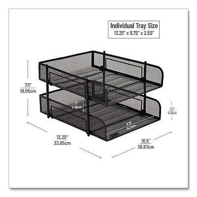 Mind Reader Metal Mesh Stackable Letter Tray, 2-Tier, Letter Size, 10.5 x 13.25 x 7.5, Black (CSTACK2BLK)