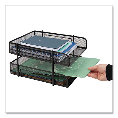 Mind Reader Metal Mesh Stackable Letter Tray, 2-Tier, Letter Size, 10.5 x 13.25 x 7.5, Black (CSTACK2BLK)