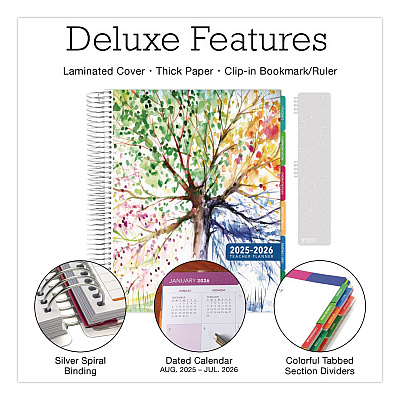 Global Printed Products Deluxe Seasons Tree Weekly/Monthly Lesson Planner, 7 Classes, Multicolor Cover, 11 x 8.5, 13-Month: Aug 2025 to Aug 2026 (NAD26DTP20)