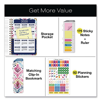Global Printed Products Boho Ikat Academic Year Weekly/Monthly Planner, Floral Artwork, 8 x 5.5, Multicolor Cover, 14-Month: June 2025 to July 2026 (NAD265883)