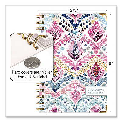 Global Printed Products Boho Ikat Academic Year Weekly/Monthly Planner, Floral Artwork, 8 x 5.5, Multicolor Cover, 14-Month: June 2025 to July 2026 (NAD265883)
