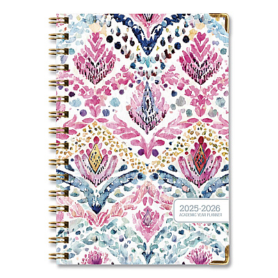 Global Printed Products Boho Ikat Academic Year Weekly/Monthly Planner, Floral Artwork, 8 x 5.5, Multicolor Cover, 14-Month: June 2025 to July 2026 (NAD265883)