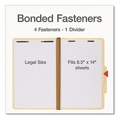 Pendaflex Manila Top Tab Classification Folders, 2/5-Cut Tab, Expands 1.75", 1 Divider, 4 Fasteners, Legal Size, Manila, 10/Box (98621P)