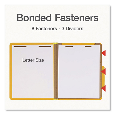 Pendaflex Heavy-Duty Pressboard Classification Folder, 2/5-Cut Tab, Expands 3", 3 Dividers, 8 Fasteners, Letter Size, Yellow, 10/Box (1006943)