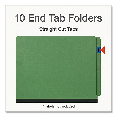 Pendaflex Heavy-Duty Pressboard End Tab Classification Folders, Expands 2", 2 Dividers, 6 Fasteners, Letter Size, Green, 10/Box (1006948)