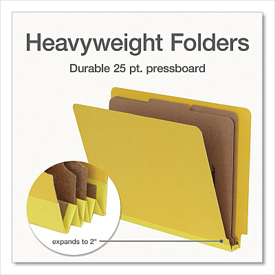 Pendaflex Heavy-Duty Pressboard End Tab Classification Folders, Expands 2", 2 Dividers, 6 Fasteners, Letter Size, Yellow, 10/Box (1006949)