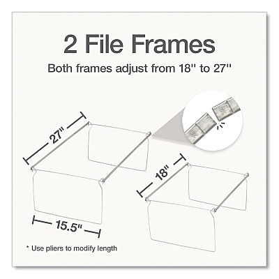 Pendaflex Hanging File Frame, Legal Size, 18" to 27" Long, Gray, 2/Pack (1006954)