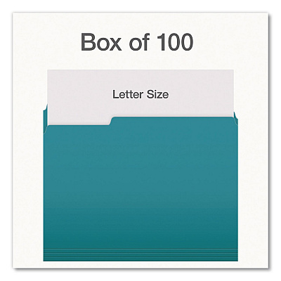 Pendaflex Double-Ply Reinforced Top Tab Colored File Folders, 1/3-Cut Tabs: Assorted, Letter, 0.75" Expansion, Teal, 100/Box (1006995)