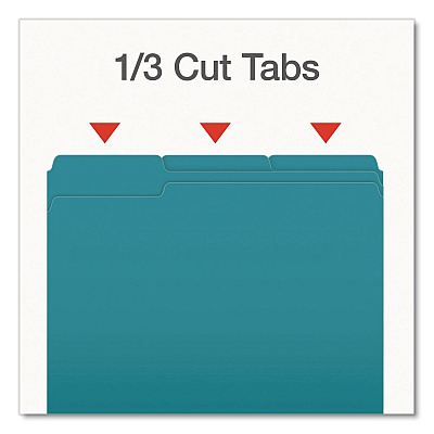 Pendaflex Double-Ply Reinforced Top Tab Colored File Folders, 1/3-Cut Tabs: Assorted, Letter, 0.75" Expansion, Teal, 100/Box (1006995)