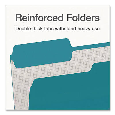 Pendaflex Double-Ply Reinforced Top Tab Colored File Folders, 1/3-Cut Tabs: Assorted, Letter, 0.75" Expansion, Teal, 100/Box (1006995)