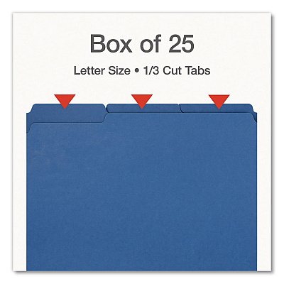Pendaflex Recycled Colored File Folders, 1/3-Cut Tabs: Assorted, Letter Size, 1" Expansion, Dark Blue, 25/Box (1007008)
