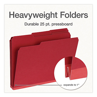 Pendaflex Recycled Colored File Folders, 1/3-Cut Tabs: Assorted, Letter Size, 1" Expansion, Red, 25/Box (1007010)